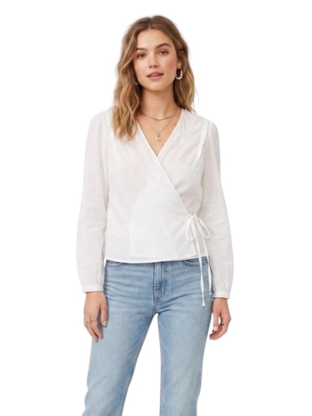 GAP Embroidered Floral Wrap Top XS Long Sleeve Sheer Whimsical Fairy Ethereal